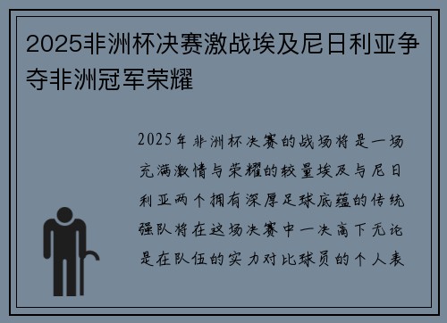 2025非洲杯决赛激战埃及尼日利亚争夺非洲冠军荣耀